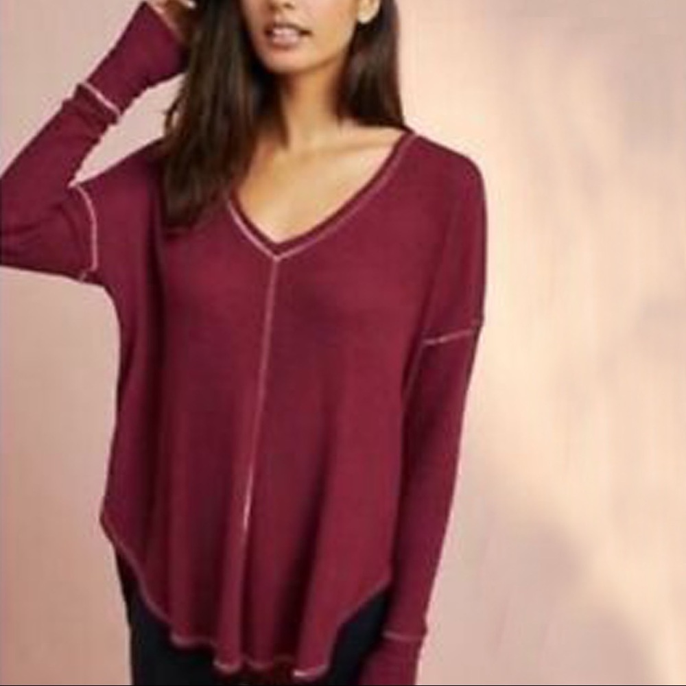 Anthropologie Saturday Sunday Waffle Knit Long Sleeve Top